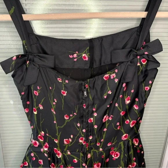 Hannah Troy Vintage 1950s Black Floral Dress with Pink Blossoms - Picture 3 of 5